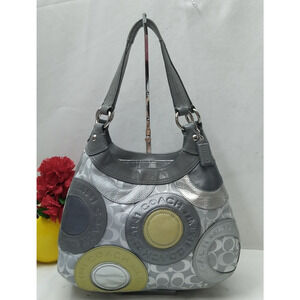 Coach Multicolor Round Patchwork Canvas Leather 3 Compartments Shoulder Bag